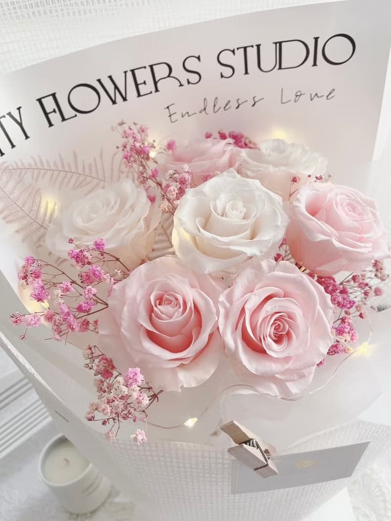 粉白永生玫瑰花束－法式香榭