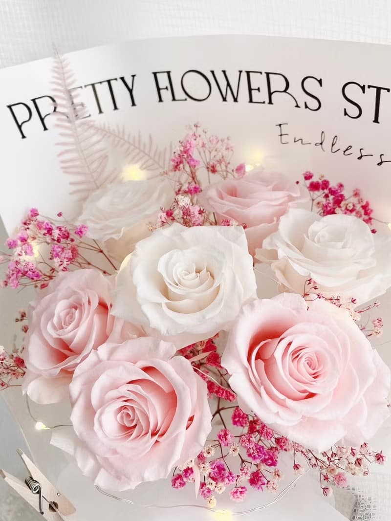 粉白永生玫瑰花束－法式香榭