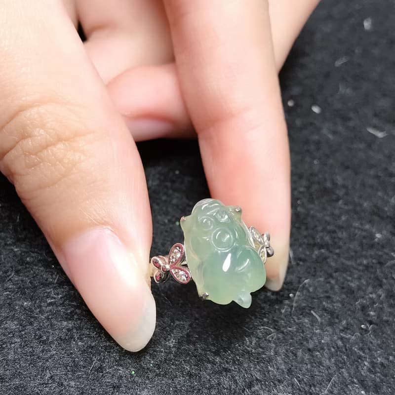 【招財神獸】冰種翡翠貔貅戒指 925銀|天然緬甸玉翡翠A貨| 送禮