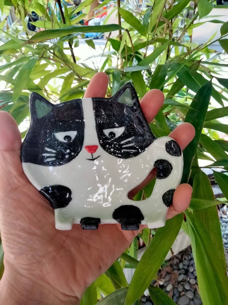 專注的小黑喵愛吃香魚香插座