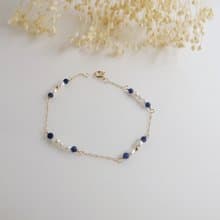 【手鍊】 方鈉石 14K 注金 包金 珍珠手鍊