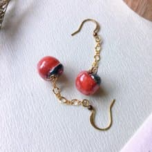 【陶藝家手作】珍珠光紅蘋果 手作白瓷耳環