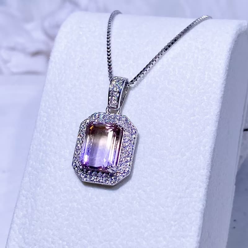 天然寶石 天然紫黃晶 貴氣寶石項鍊 3.4克拉 925純銀