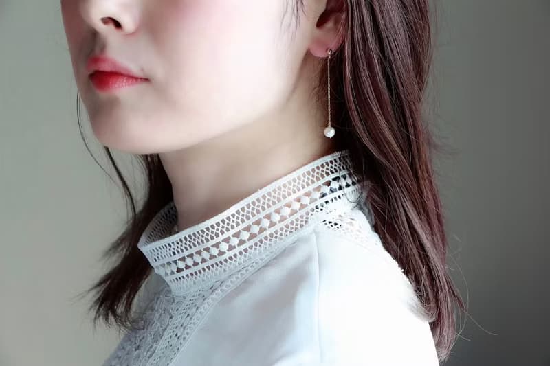14kgf-tiny pearl swing pierced earrings /can change to clip-on
