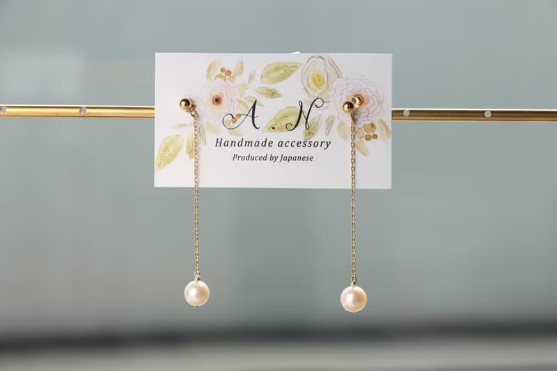 14kgf-tiny pearl swing pierced earrings /can change to clip-on