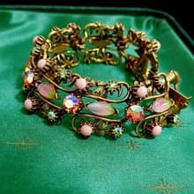 vintage jewelry Florenza 粉色極光萊茵華麗雕花 手鍊