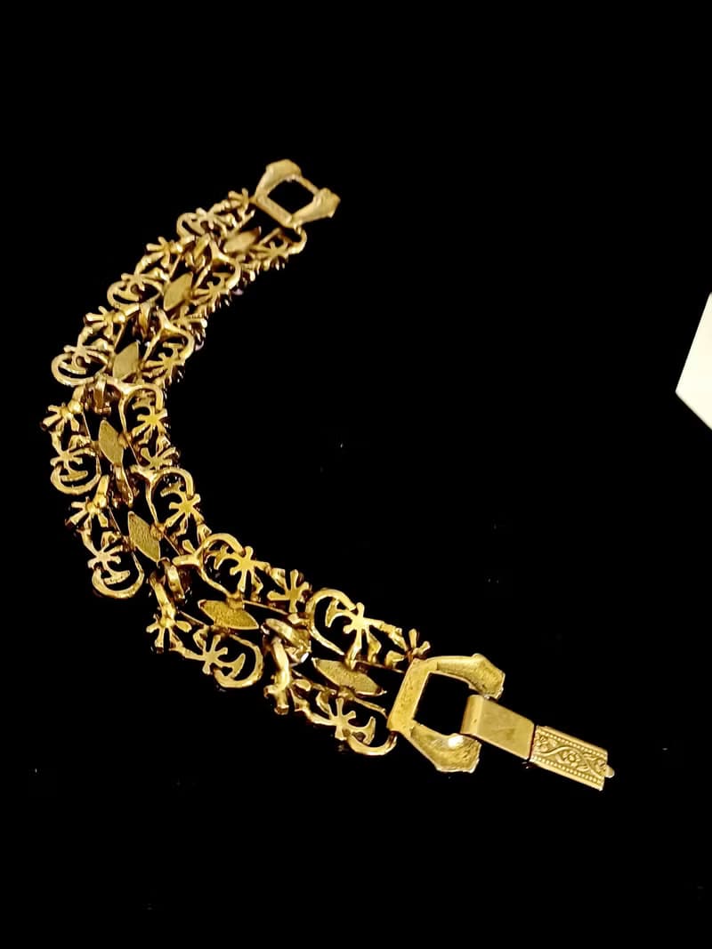 vintage jewelry Florenza 粉色極光萊茵華麗雕花 手鍊