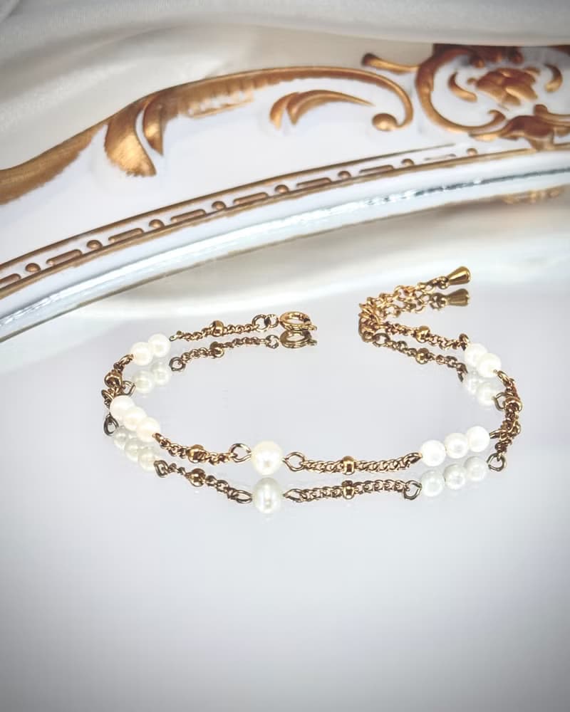 【極細系列】金色款 -月光人魚淚天然珍珠手鍊