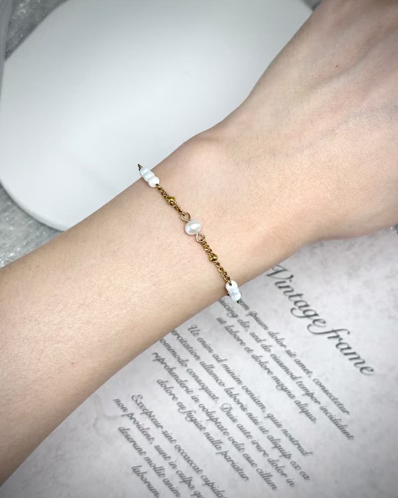 【極細系列】金色款 -月光人魚淚天然珍珠手鍊