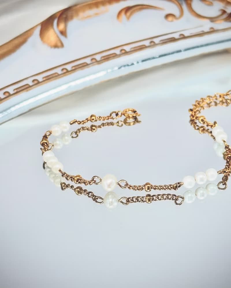 【極細系列】金色款 -月光人魚淚天然珍珠手鍊