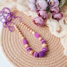 Purple Stripped Wooden Crochet Necklace - Modern Jewelry for Breastfeeding Mom