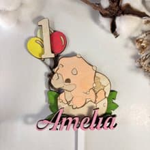 Dino Wood Custom Cake Topper - Hand Painted Birthday Keepsake - Custom Name
