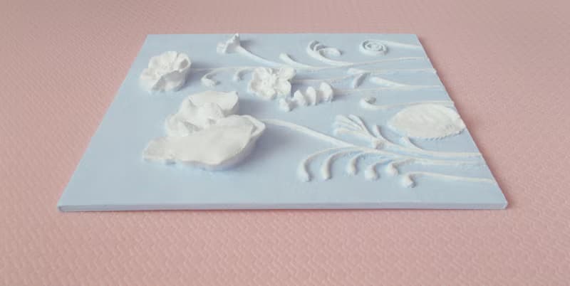面板石膏 3d 花卉牆壁藝術 雕塑柔和的天藍色淺浮雕