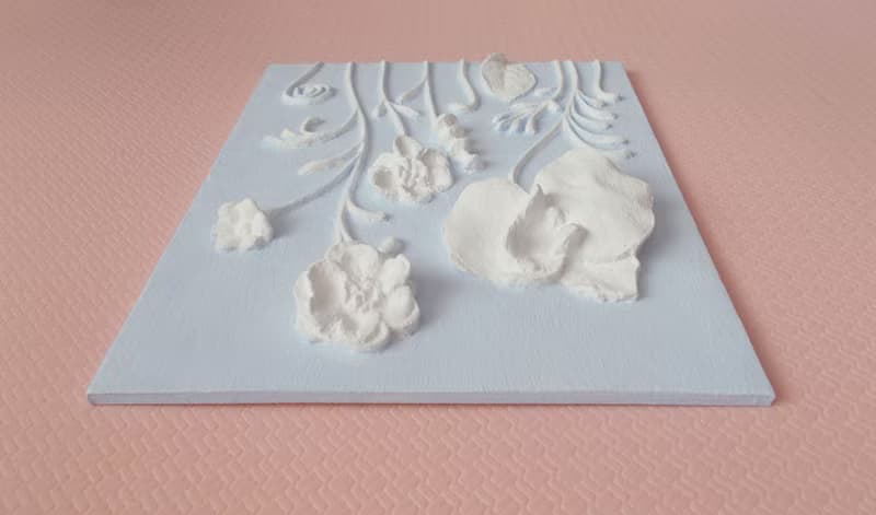 面板石膏 3d 花卉牆壁藝術 雕塑柔和的天藍色淺浮雕
