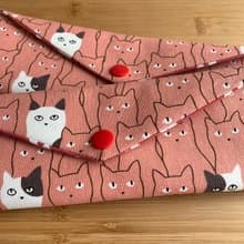 文青風環保筷袋 溫暖貓咪 等待 柔嫩粉 手作餐具袋.交換禮物.