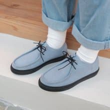 日常防水! 外縫線軟皮革袋鼠鞋  霧黑鞋底 MIT 全真皮-鉛藍