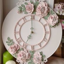 靜音掛鐘 Pink wall clock with roses Silent wall clock for bedroom girl room Mom Gift