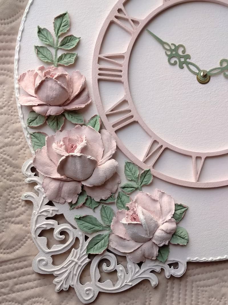靜音掛鐘 Pink wall clock with roses Silent wall clock for bedroom girl room Mom Gift