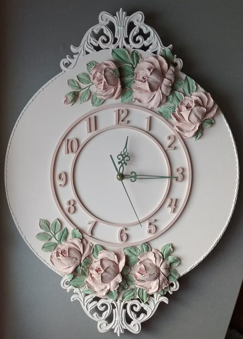 靜音掛鐘 Pink wall clock with roses Silent wall clock for bedroom girl room Mom Gift