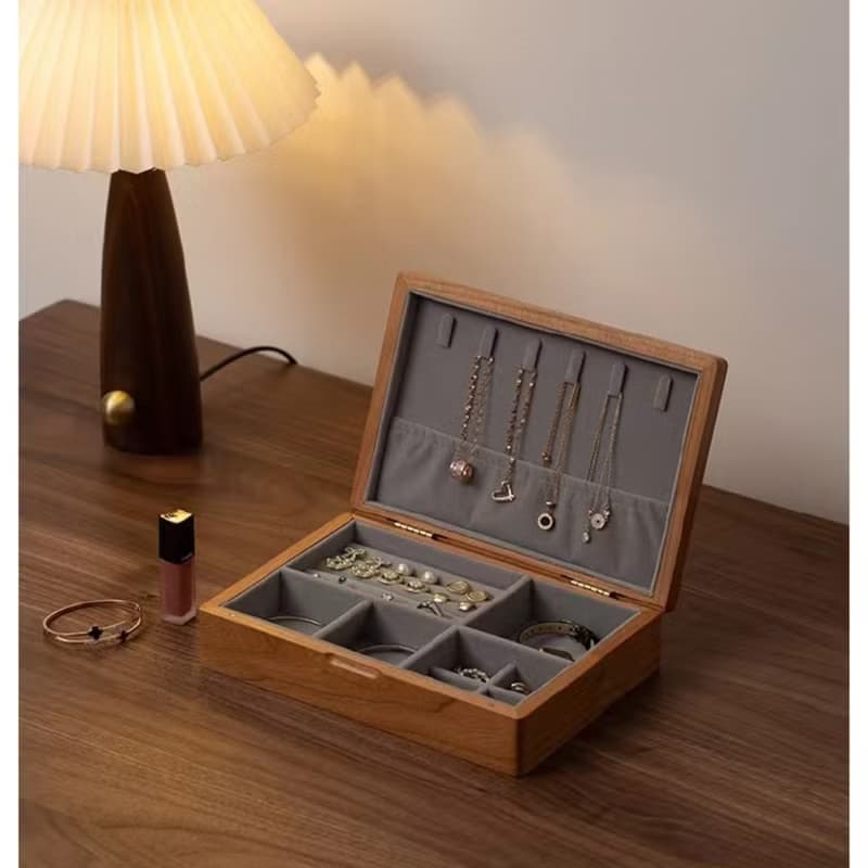 首飾盒 黑胡桃木/櫻桃木 中型容量 可刻字 結婚禮物 聖誕禮品