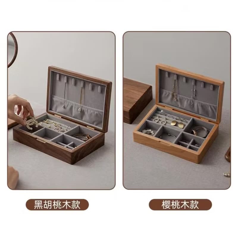 首飾盒 黑胡桃木/櫻桃木 中型容量 可刻字 結婚禮物 聖誕禮品