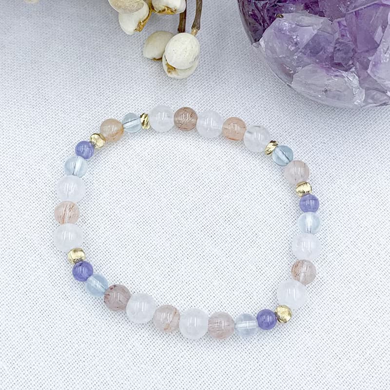 幽靈夢境 / 白幽靈 兔毛水晶 海藍寶 坦桑石 水晶手鍊