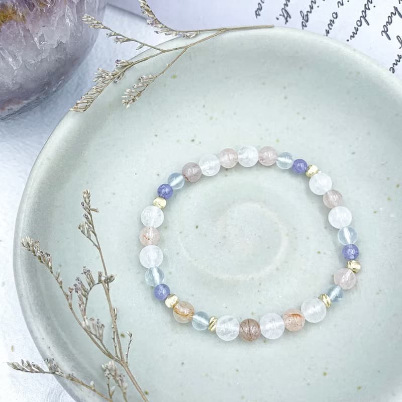 幽靈夢境 / 白幽靈 兔毛水晶 海藍寶 坦桑石 水晶手鍊