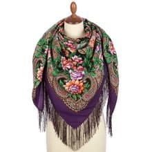 Pavlovo Posad Russian Shawl 100% Wool Scarf 125x125 cm Wrap Silk Fringe 1835-15