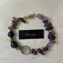 Moonlight 月色。紫水晶寶石手環 手鍊 茶晶黑曜石黑曜岩黃銅手鍊