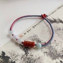 售完欣賞// 池亭畔。天然翡翠復古編織手鏈 南紅竹節手繩玉石瑪瑙