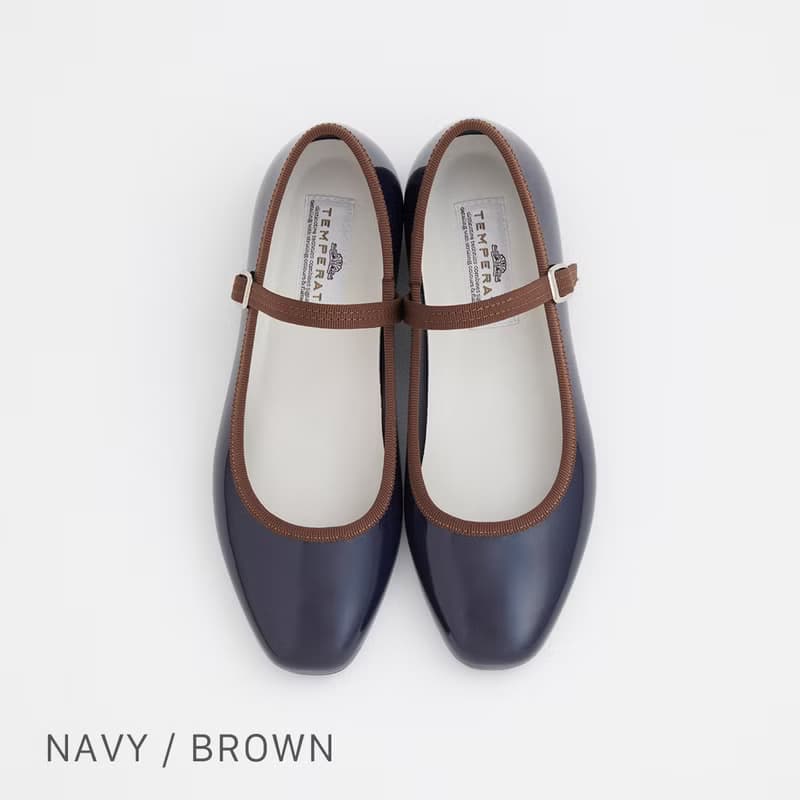 MARTA (NAVY/BROWN) PVC SQUARE TOE FLATS / RAIN SHOES スクエアトゥ パンプス