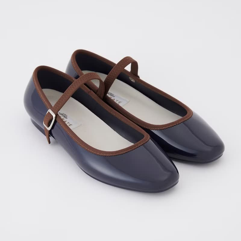 MARTA (NAVY/BROWN) PVC SQUARE TOE FLATS / RAIN SHOES スクエアトゥ パンプス