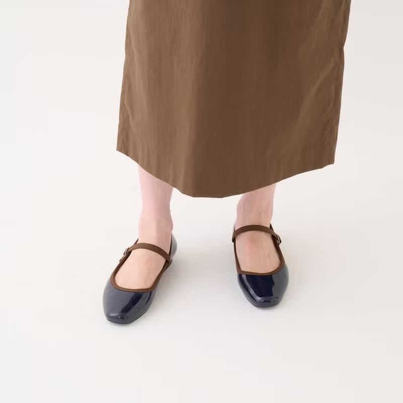 MARTA (NAVY/BROWN) PVC SQUARE TOE FLATS / RAIN SHOES スクエアトゥ パンプス