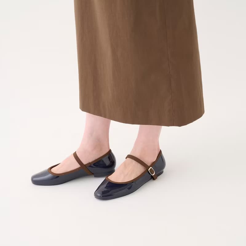 MARTA (NAVY/BROWN) PVC SQUARE TOE FLATS / RAIN SHOES スクエアトゥ パンプス