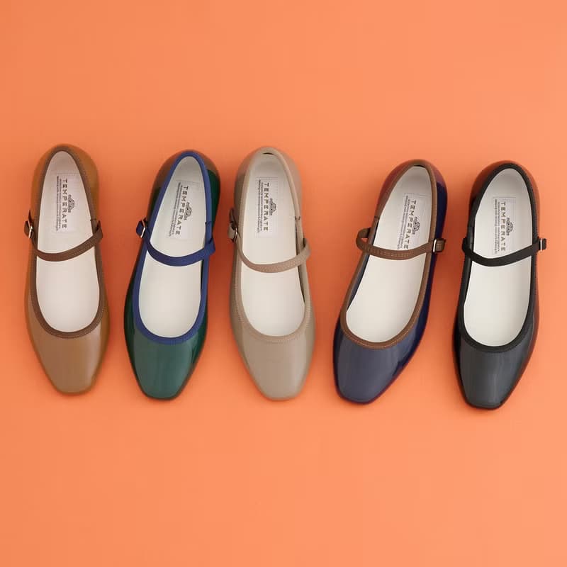 MARTA (NAVY/BROWN) PVC SQUARE TOE FLATS / RAIN SHOES スクエアトゥ パンプス