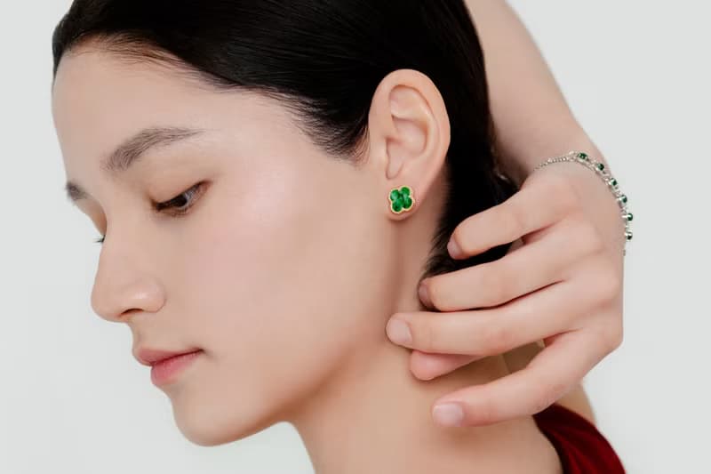 幸運四葉草耳環 天然綠翡翠 | 純銀鍍金 | 淚之女王幸運草