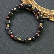 招貴人招財守護-滿礦紅幽靈x滿礦黑髮晶x黑膽石立方純黃銅手鍊