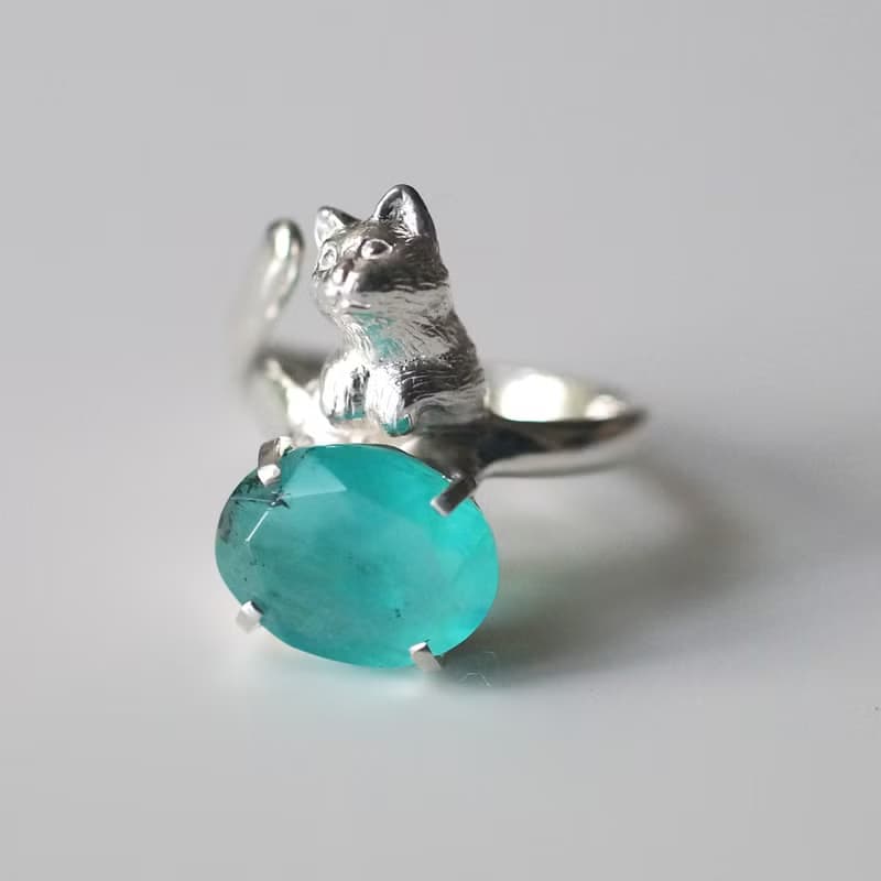 ペルビアンブルーオパールと Silver猫リング