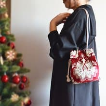 ベニスポシェットマリンバッグレッド　クリスマススペシャルエディション　着物・パーティ・ギフトにも
