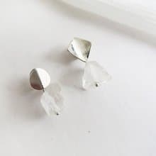 925純銀  方、圓折射光 白水晶 耳環 一對