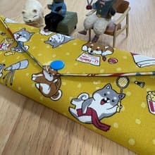 文青風環保純棉筷袋 柴犬愛逛街  大地黃 優質 日本 潮物 收納 手