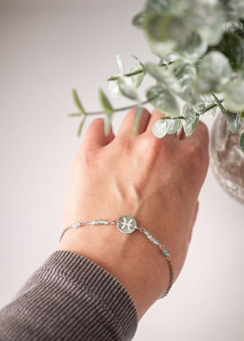March birthstone, Pisces bracelet, Aquamarine, 925 silver, Mother's day gift