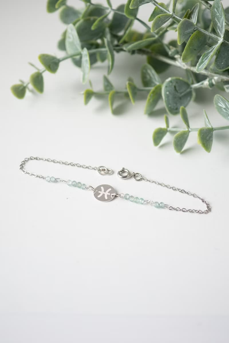 March birthstone, Pisces bracelet, Aquamarine, 925 silver, Mother's day gift