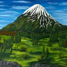 Snow-white hill. Mountain landscape. Gouache.