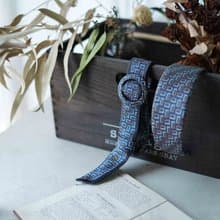 古董領帶改製腰帶-mila schon100%silk-星象-深藍腰帶髮箍組