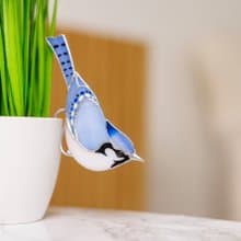 彩繪玻璃藍鴉鳥捕陽器 彩繪玻璃花盆裝飾 生日禮物