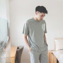 GOTSMIT有機棉拼接拉鍊口袋短袖男居家服-麻花灰/父親節