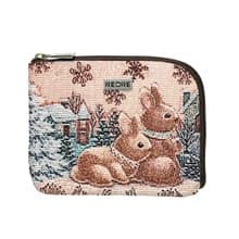 拉鍊短夾  零錢包 L型 / 防潑水 平織緹花 極光霜兔 經典麥亞