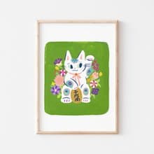花開招財貓  I 印刷裝飾畫
