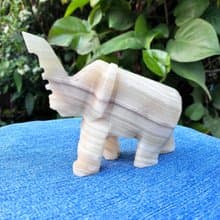 Vintage Hand Carved  Elephant Onyx Stone Animal Figurine Trunk Up